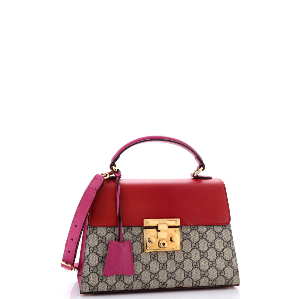 Padlock Top Handle Bag GG Coated Canvas and Leather Small