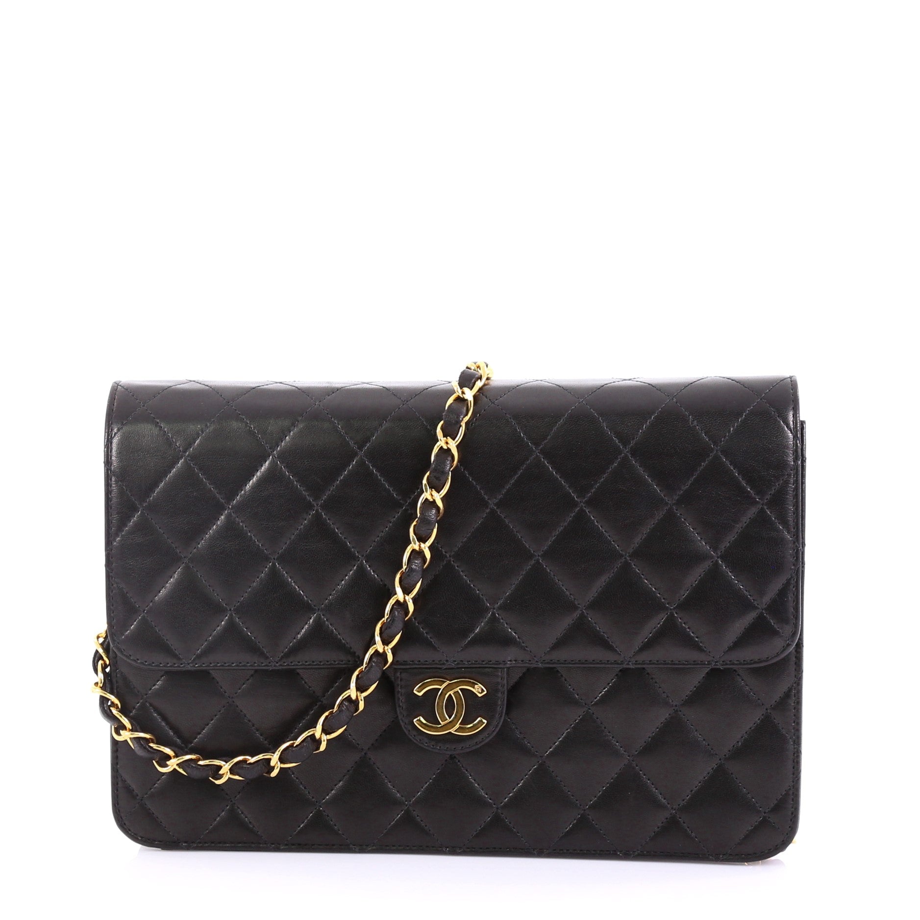 Vintage Clutch with Chain Quilted Leather Medium