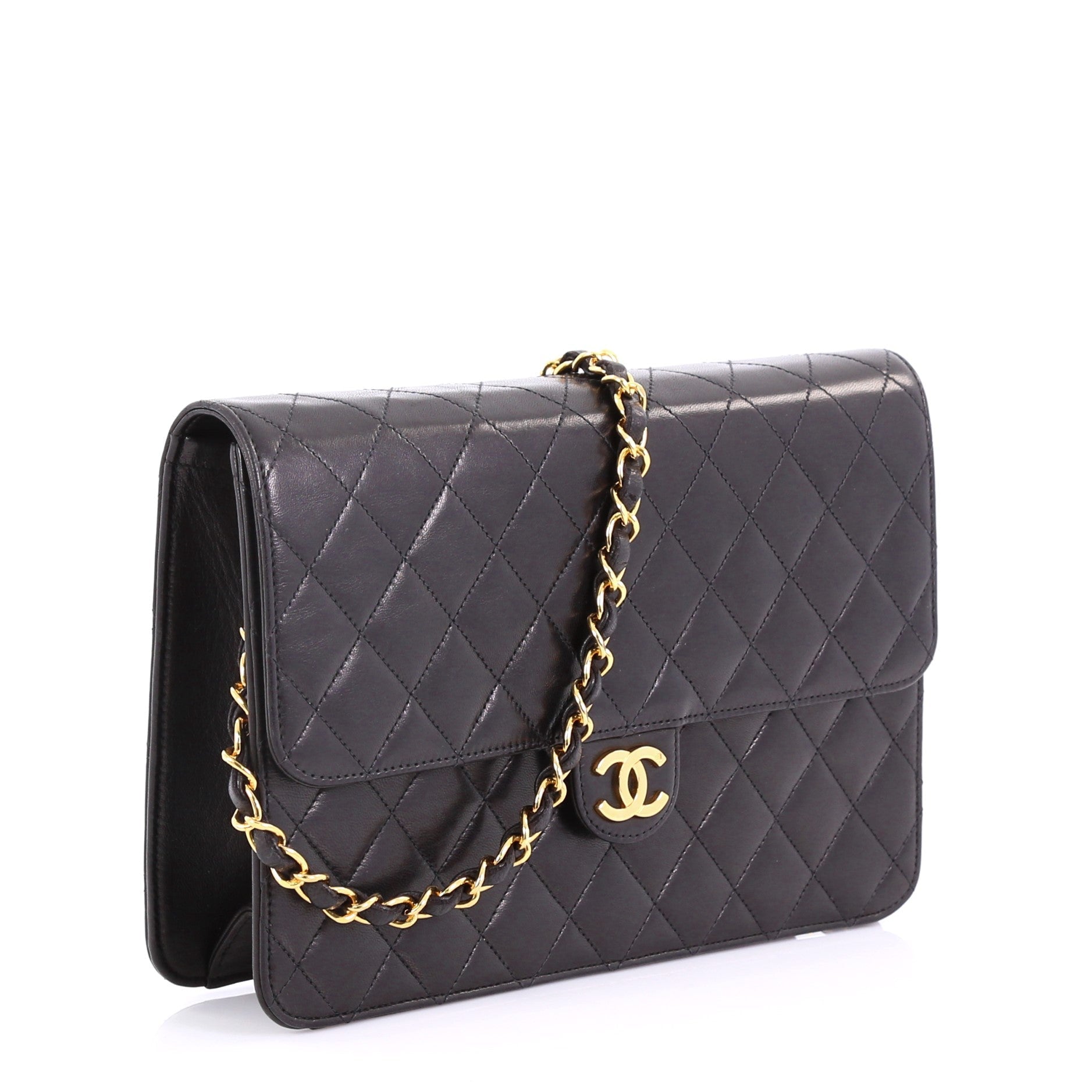 Vintage Clutch with Chain Quilted Leather Medium