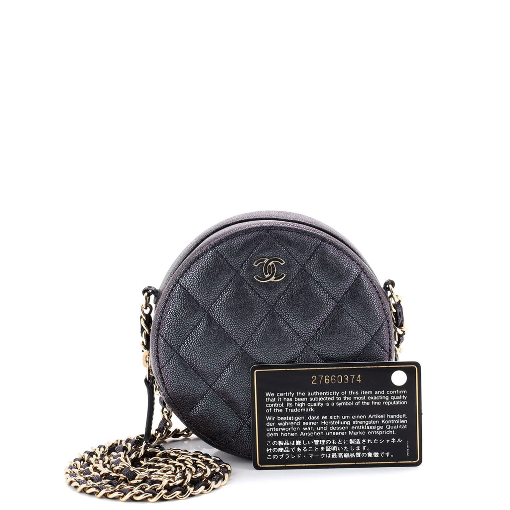 Round Clutch with Chain Quilted Iridescent Caviar Mini