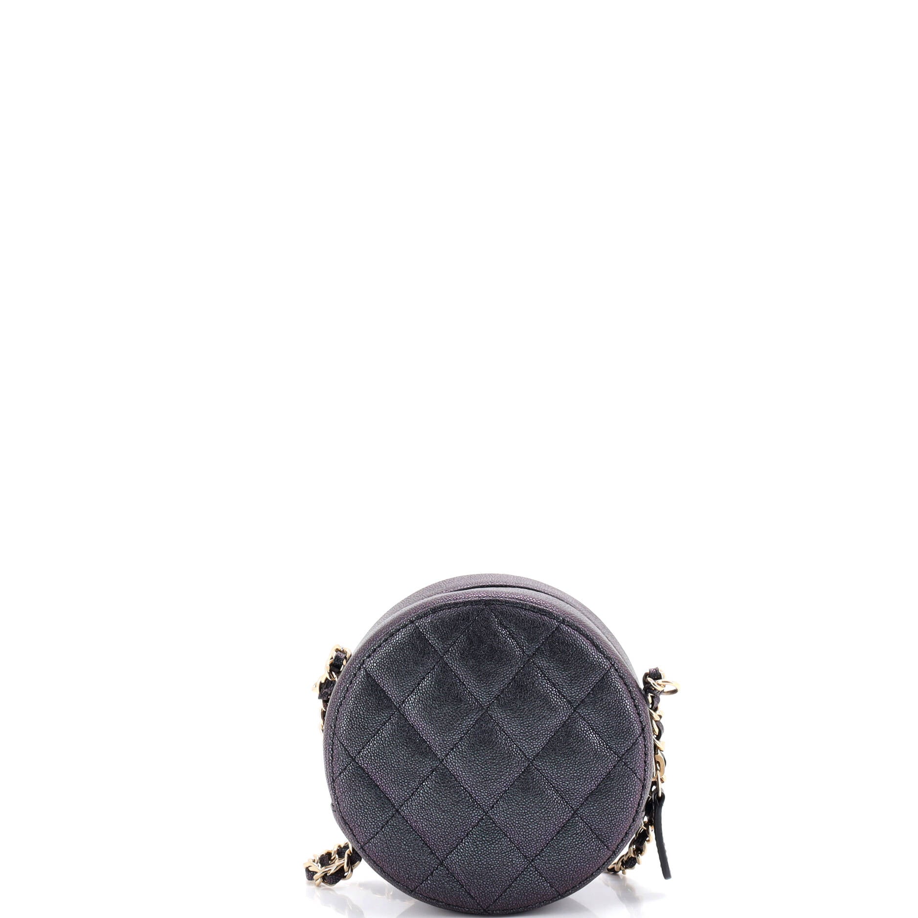 Round Clutch with Chain Quilted Iridescent Caviar Mini