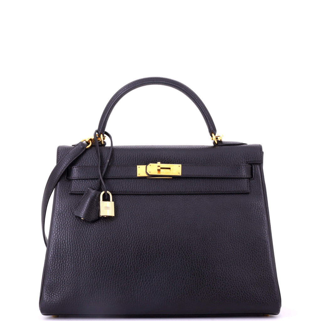 Kelly Handbag Noir Ardennes with Gold Hardware 32