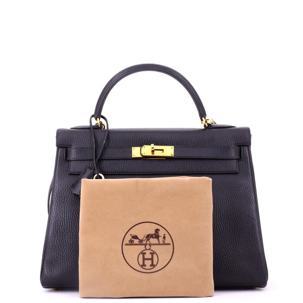Kelly Handbag Noir Ardennes with Gold Hardware 32