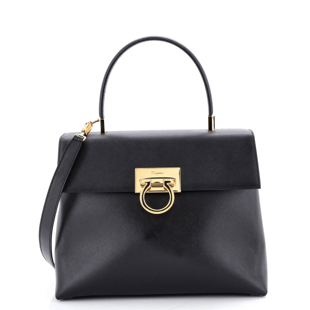Gancini Convertible Top Handle Bag Saffiano Leather Medium