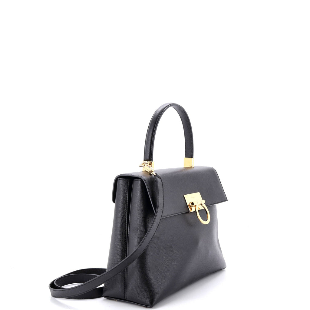 Gancini Convertible Top Handle Bag Saffiano Leather Medium