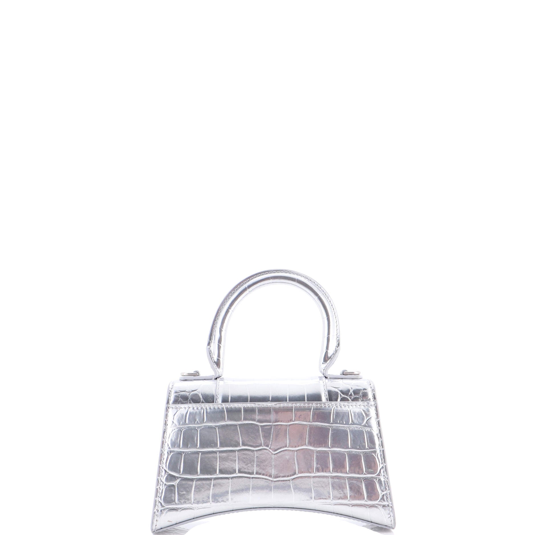 Hourglass Top Handle Bag Crocodile Embossed Leather XS