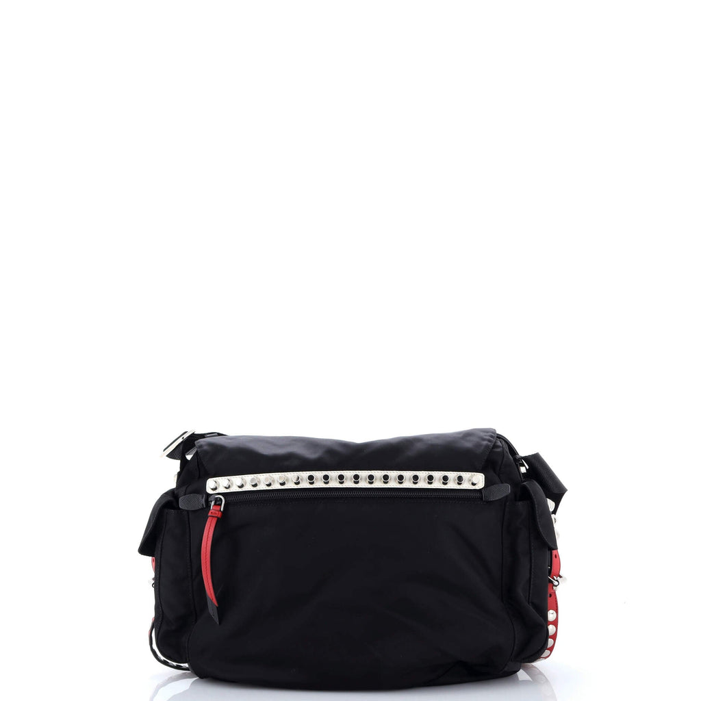 New Vela Flap Messenger Bag Tessuto with Studded Leather Medium