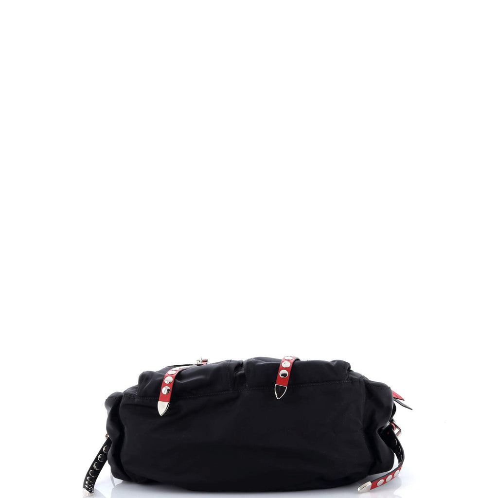 New Vela Flap Messenger Bag Tessuto with Studded Leather Medium