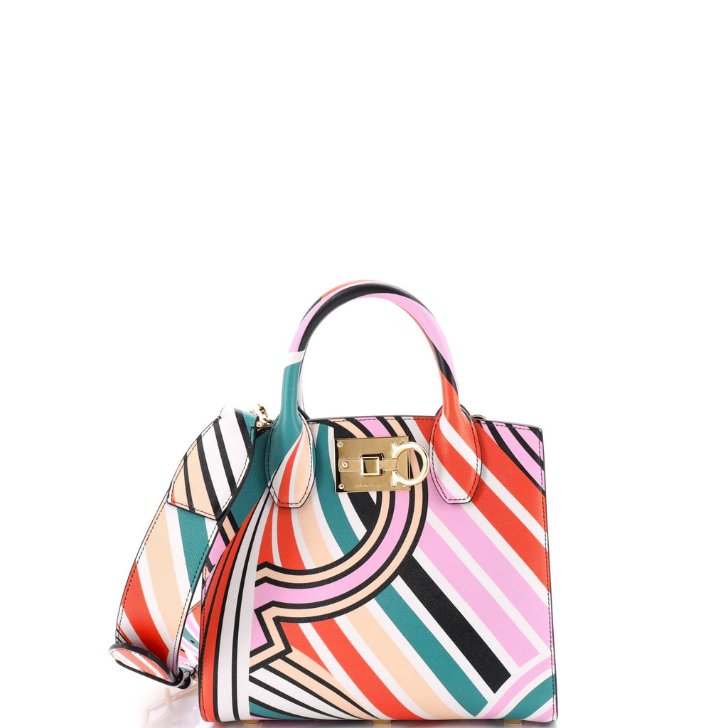 Studio Top Handle Box Bag Printed Leather Small