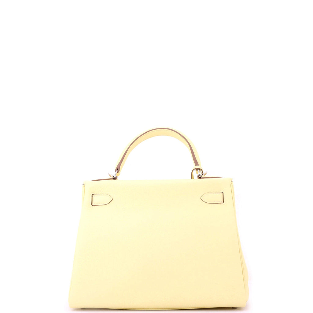 Kelly Handbag Jaune Poussin Clemence with Palladium Hardware 28