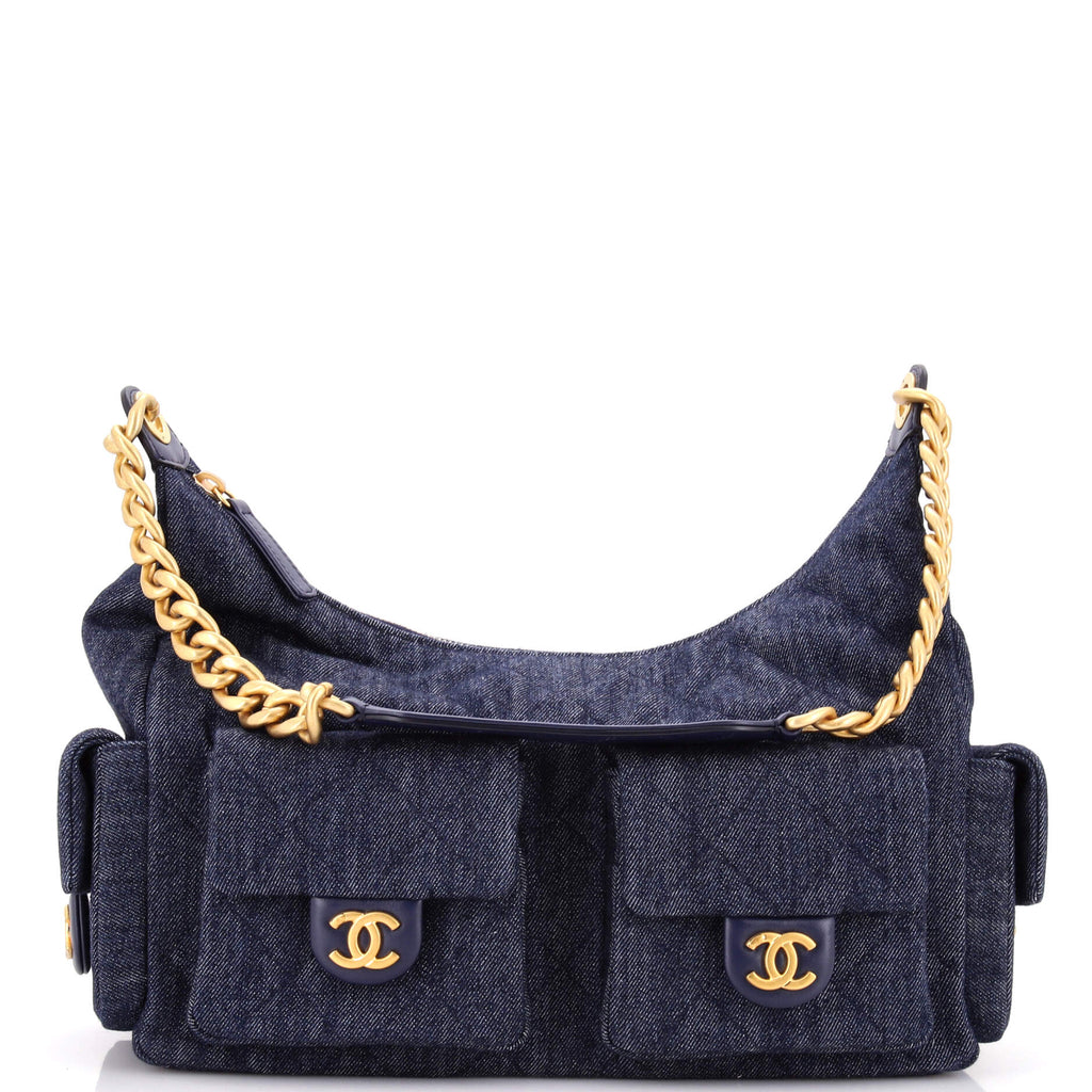 Trendy Pockets Hobo Quilted Denim Large