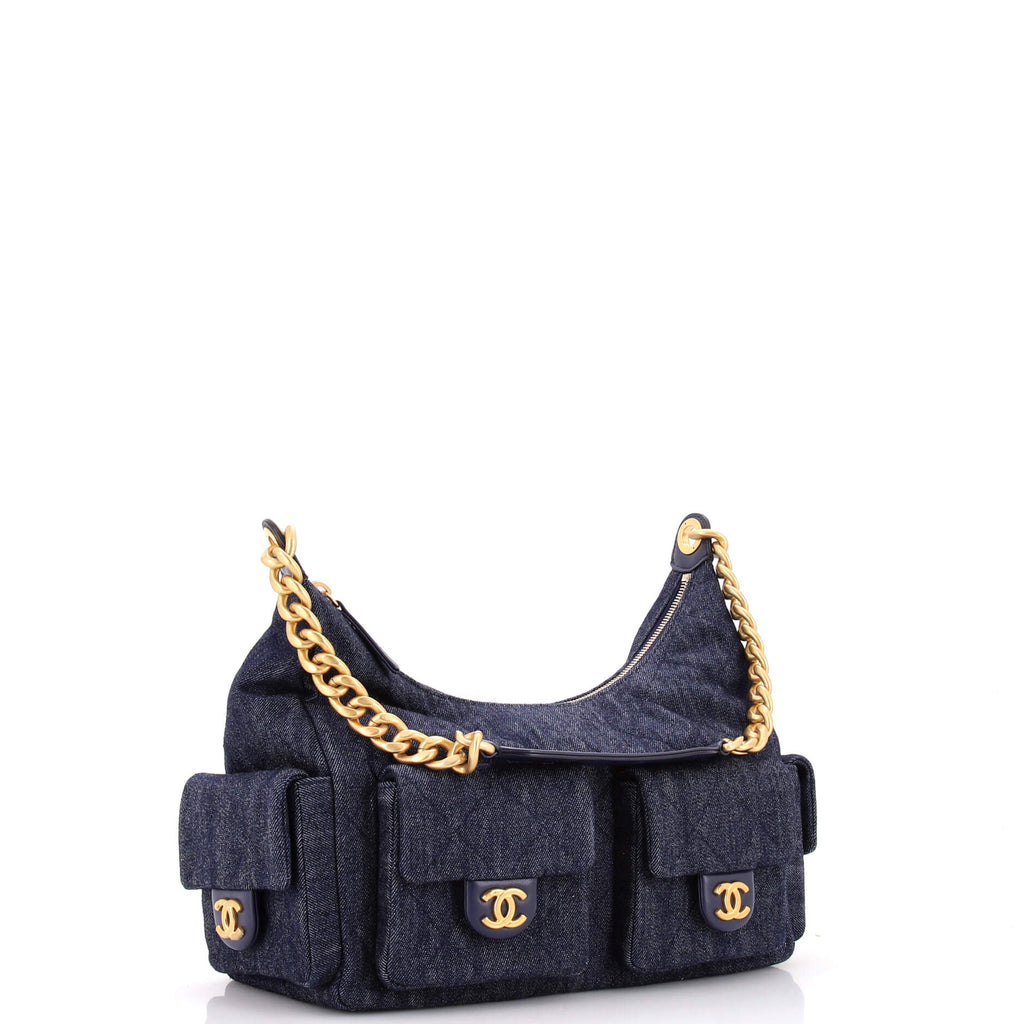 Trendy Pockets Hobo Quilted Denim Large