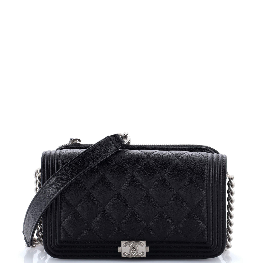 Boy Flap Phone Holder with Chain Quilted Caviar