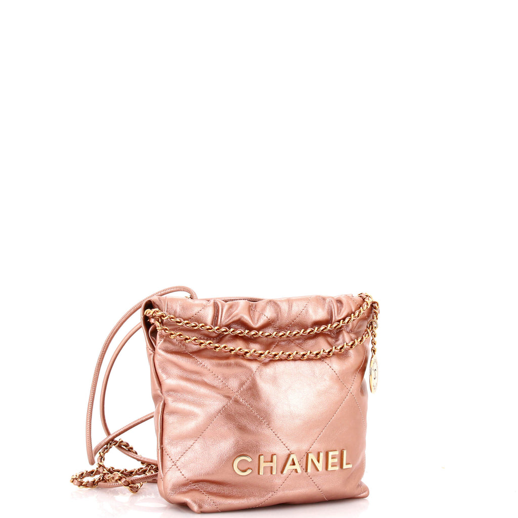 22 Chain Hobo Quilted Metallic Leather Mini