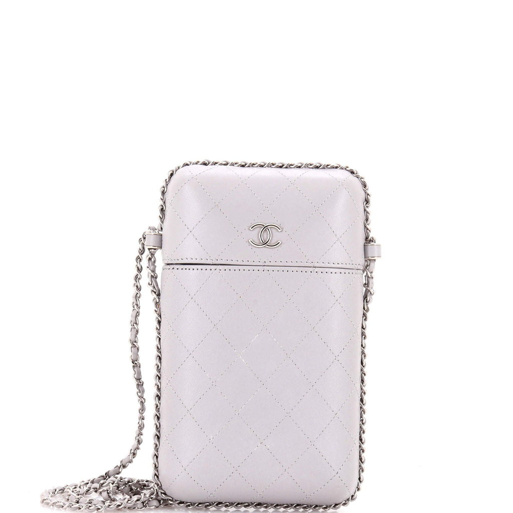 Chain Around Phone Holder Box Crossbody Quilted Lambskin