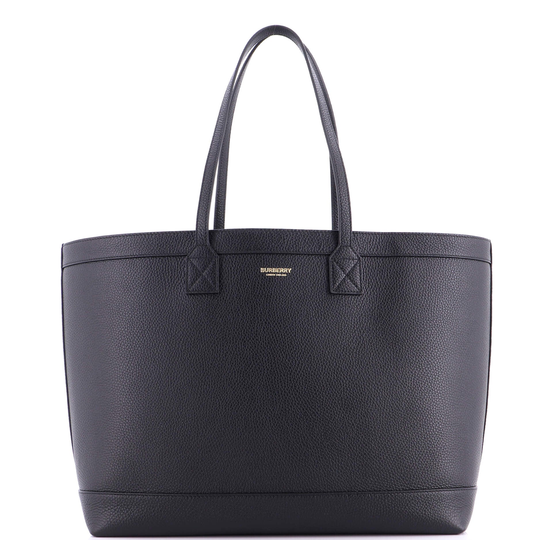 Shopping Tote Leather with Check Canvas Interior Medium