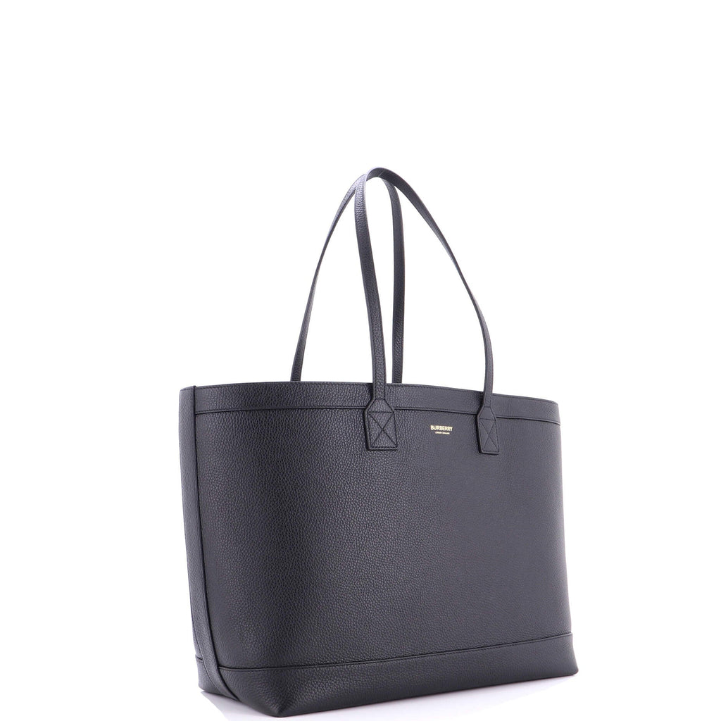 Shopping Tote Leather with Check Canvas Interior Medium