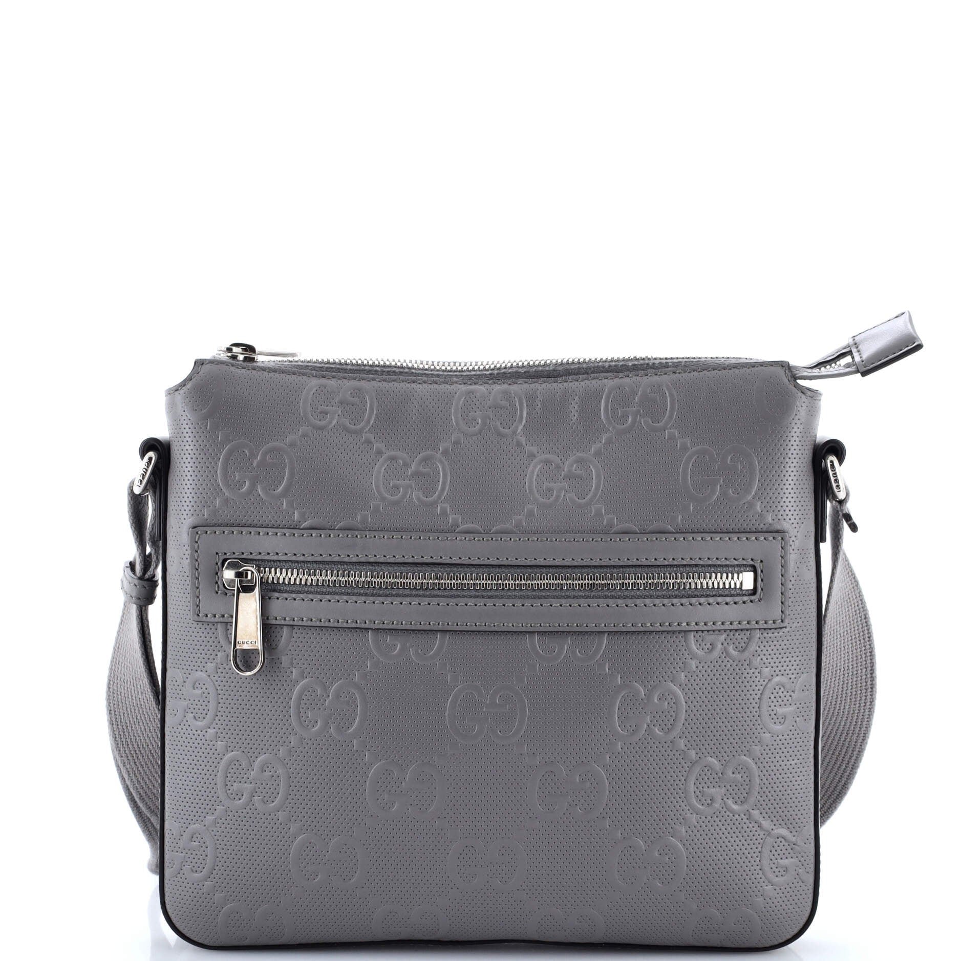 Front Zip Messenger GG Embossed Perforated Leather Small