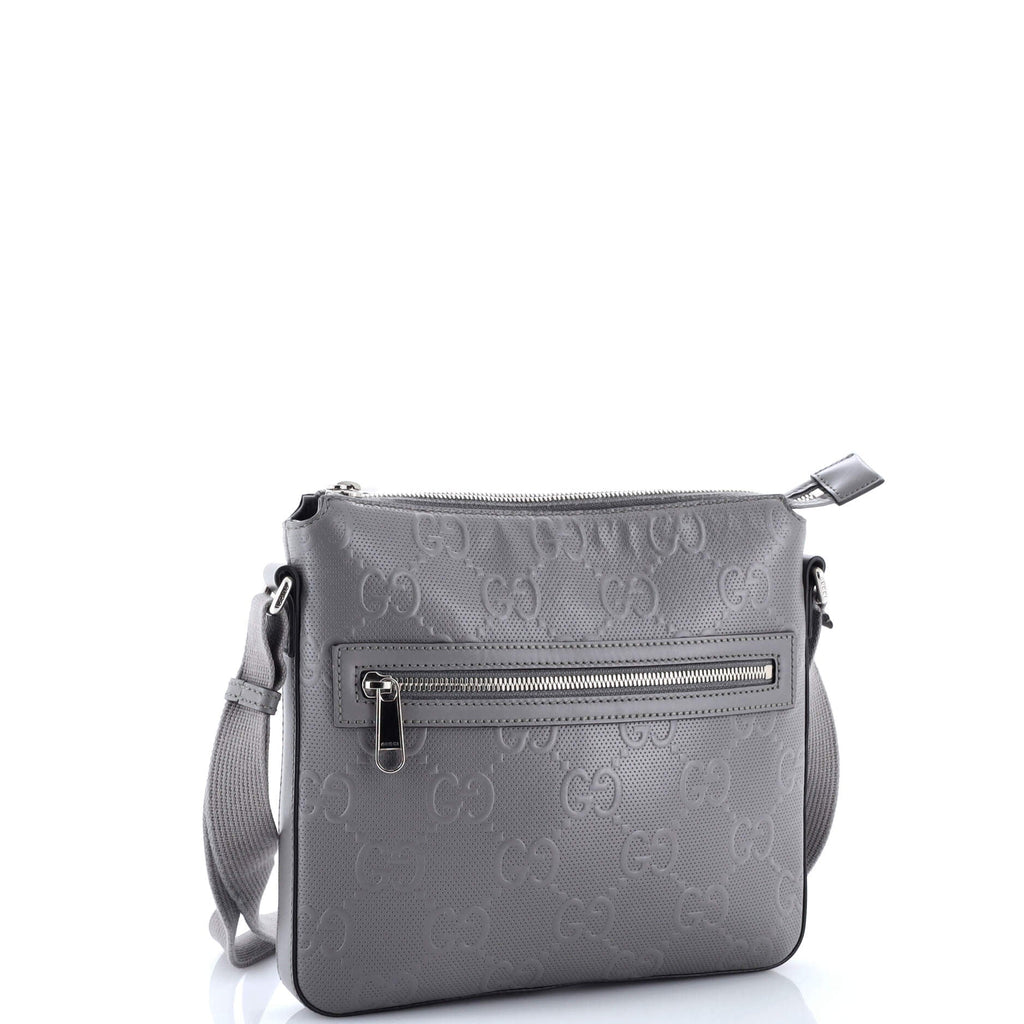Front Zip Messenger GG Embossed Perforated Leather Small