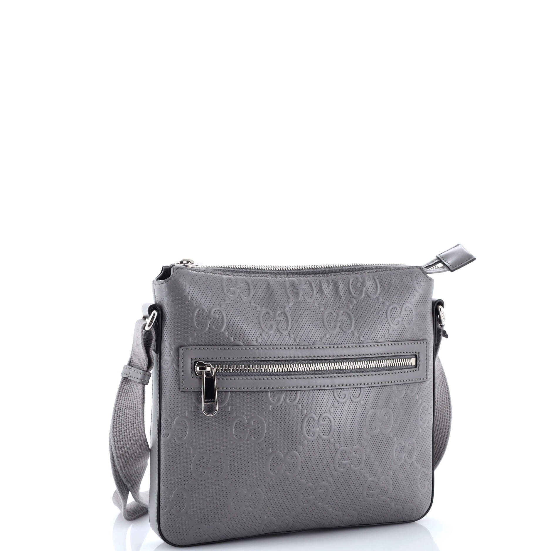 Front Zip Messenger GG Embossed Perforated Leather Small