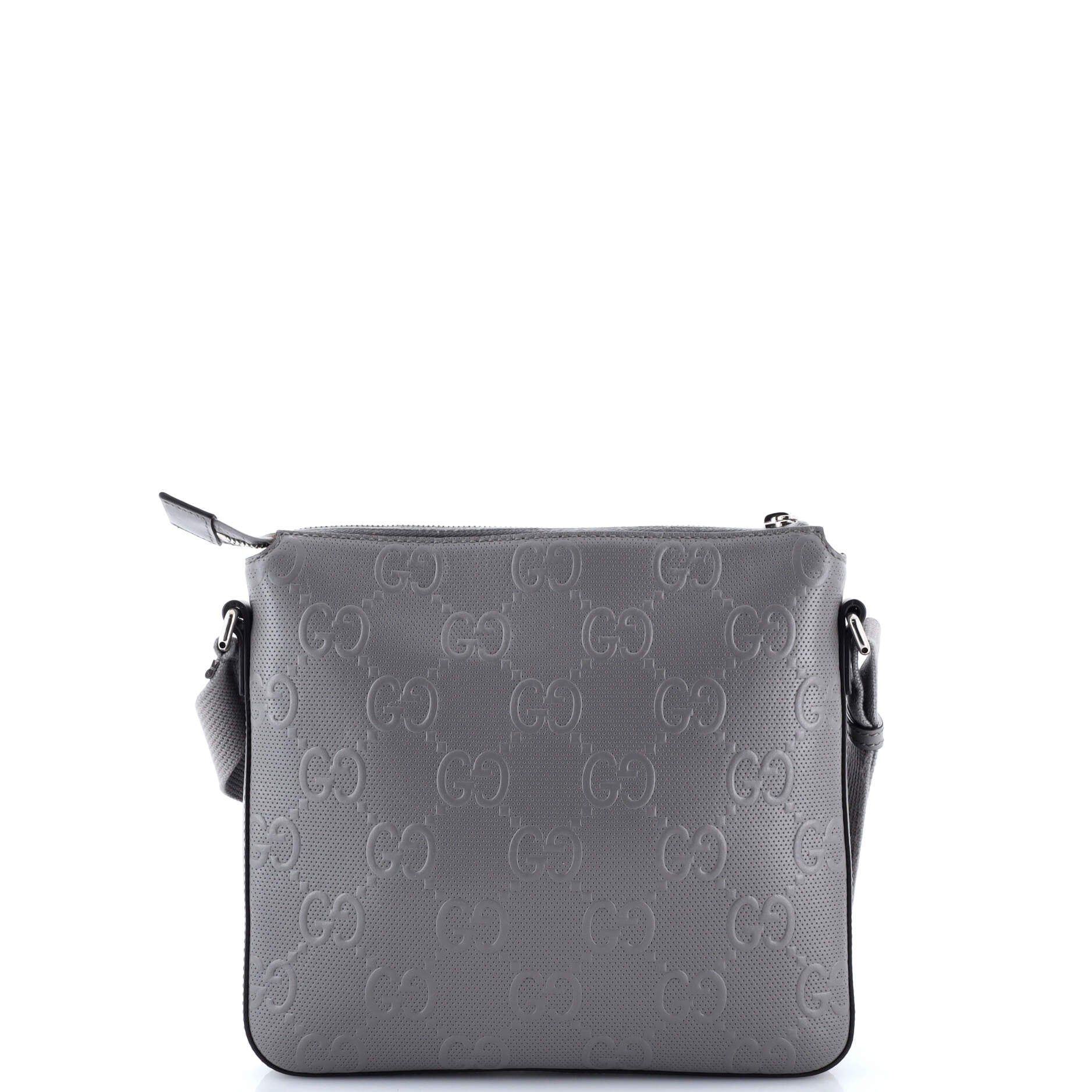 Front Zip Messenger GG Embossed Perforated Leather Small