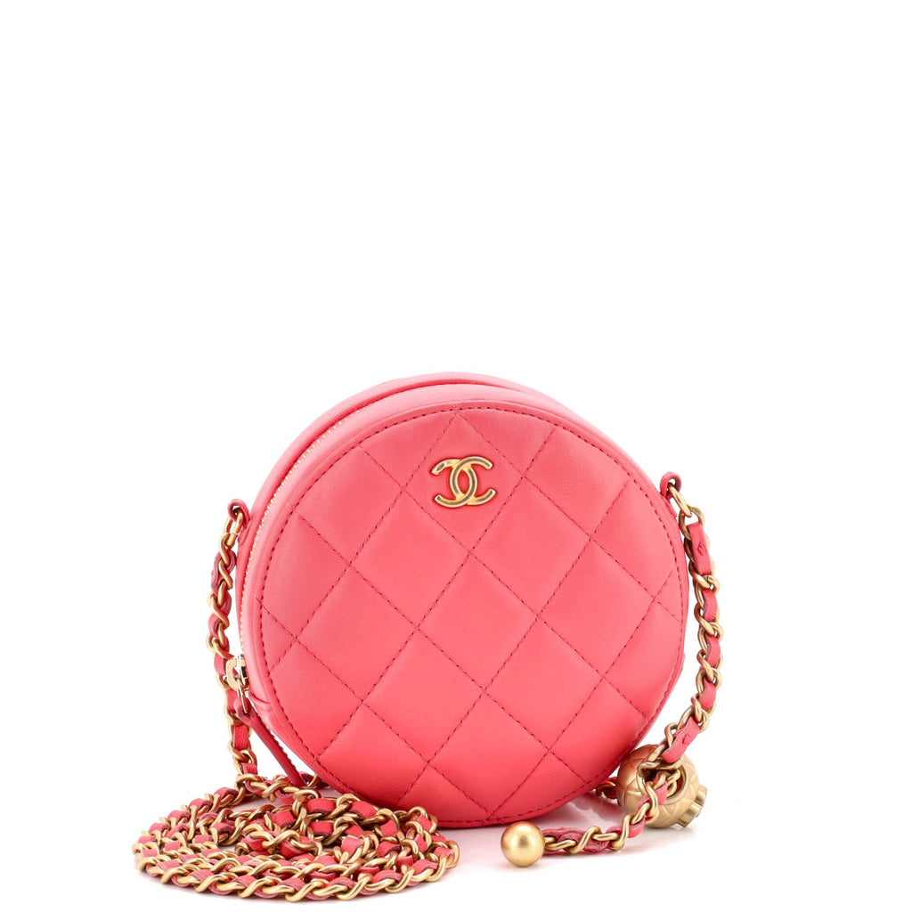 Pearl Crush Round Clutch with Chain Quilted Lambskin