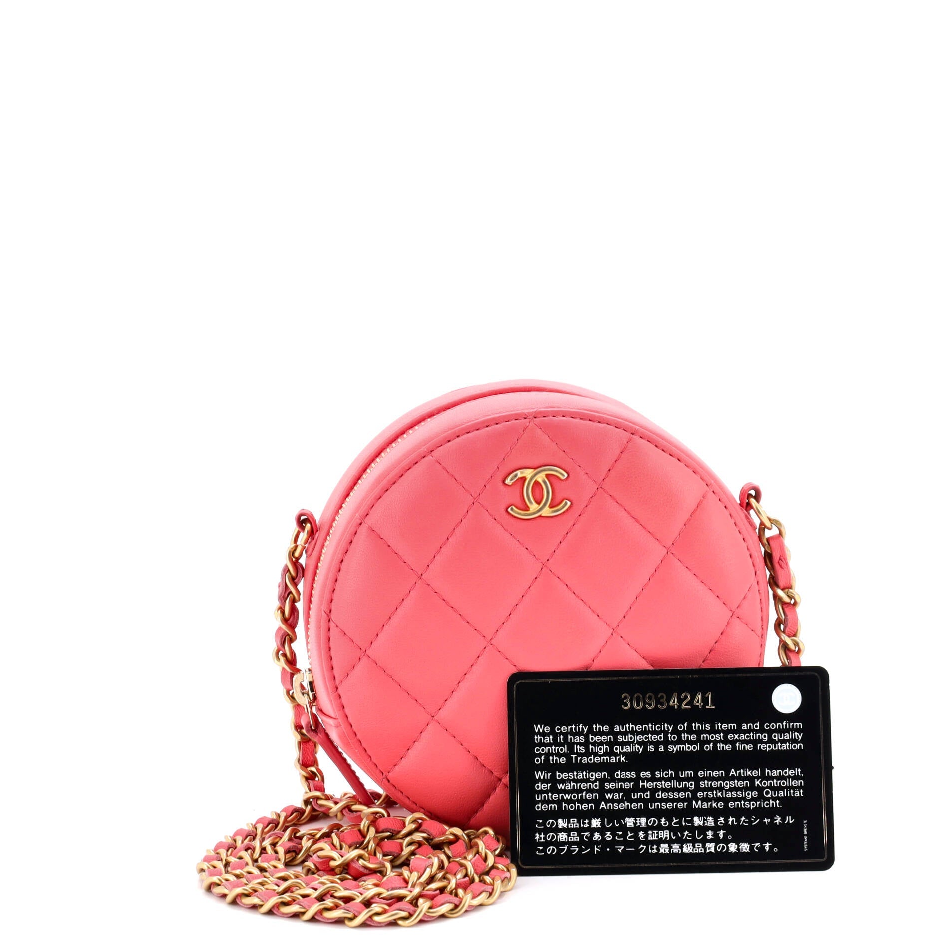 Pearl Crush Round Clutch with Chain Quilted Lambskin