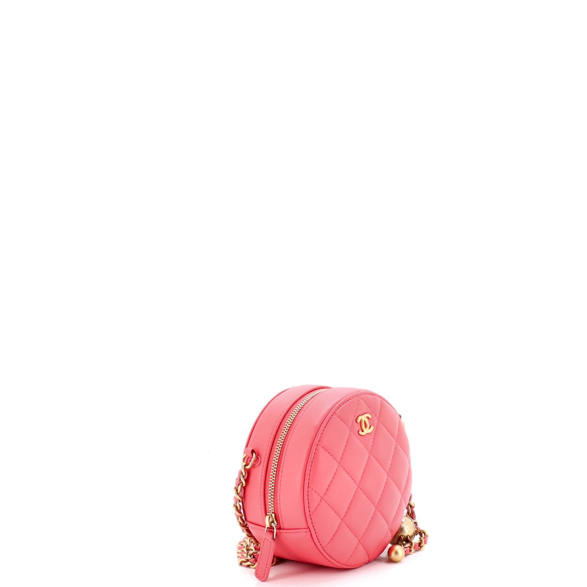Pearl Crush Round Clutch with Chain Quilted Lambskin