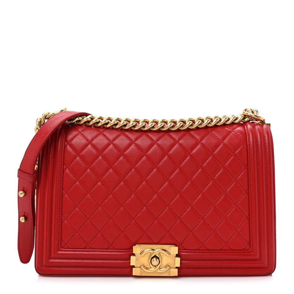 Lambskin Quilted New Medium Boy Flap Red