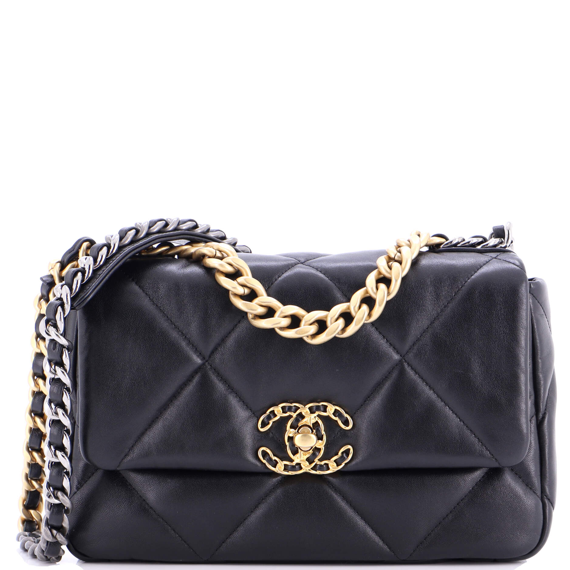 19 Flap Bag Quilted Shiny Crumpled Calfskin Medium