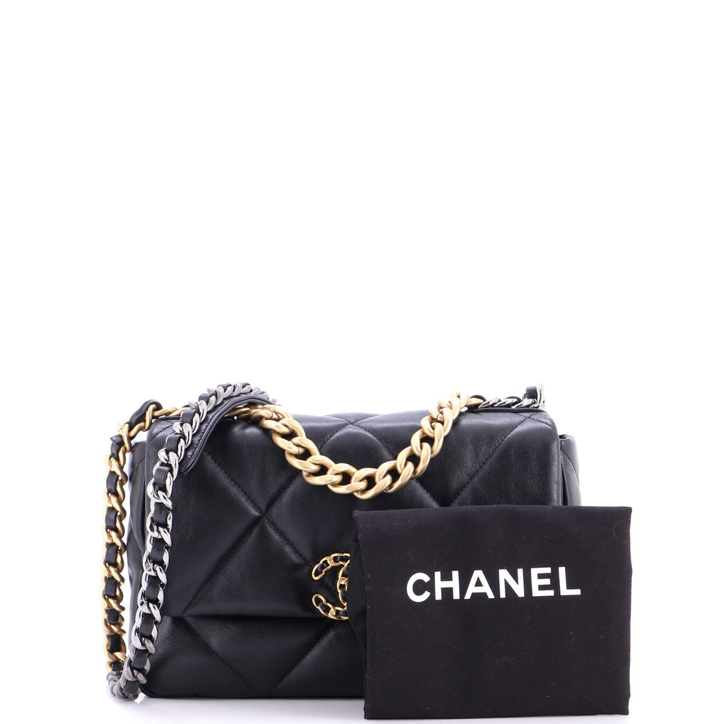19 Flap Bag Quilted Shiny Crumpled Calfskin Medium
