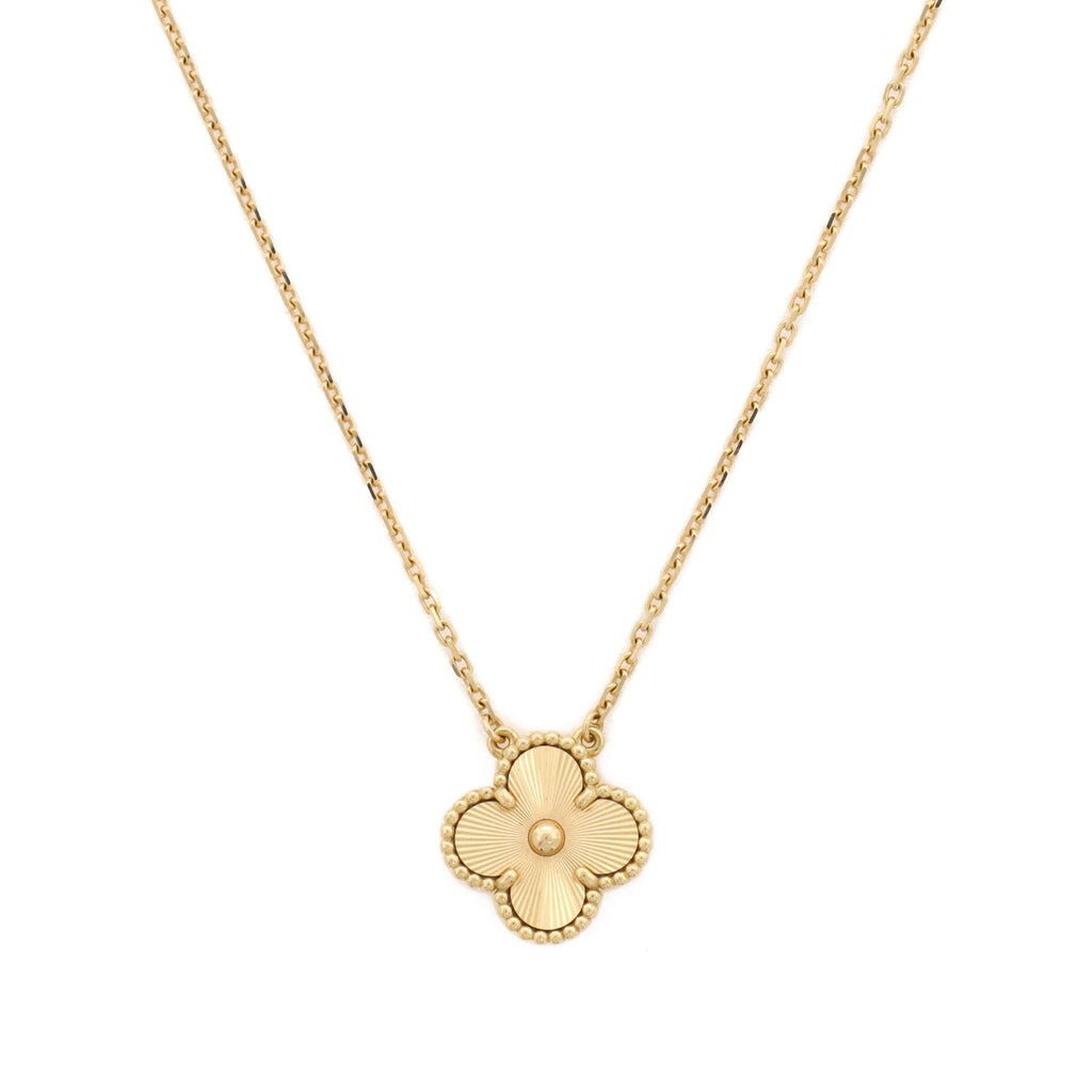 Vintage Alhambra Pendant Necklace Guilloche 18K Yellow Gold