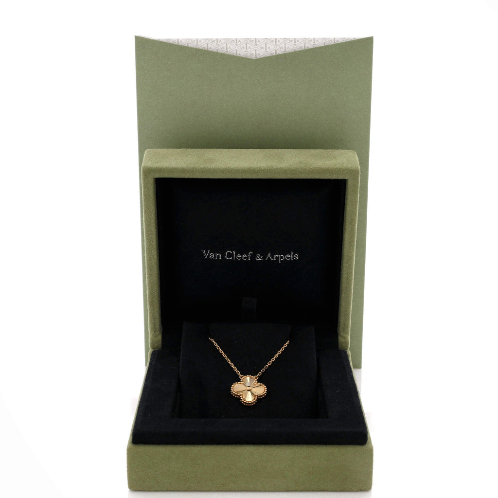 Vintage Alhambra Pendant Necklace Guilloche 18K Yellow Gold