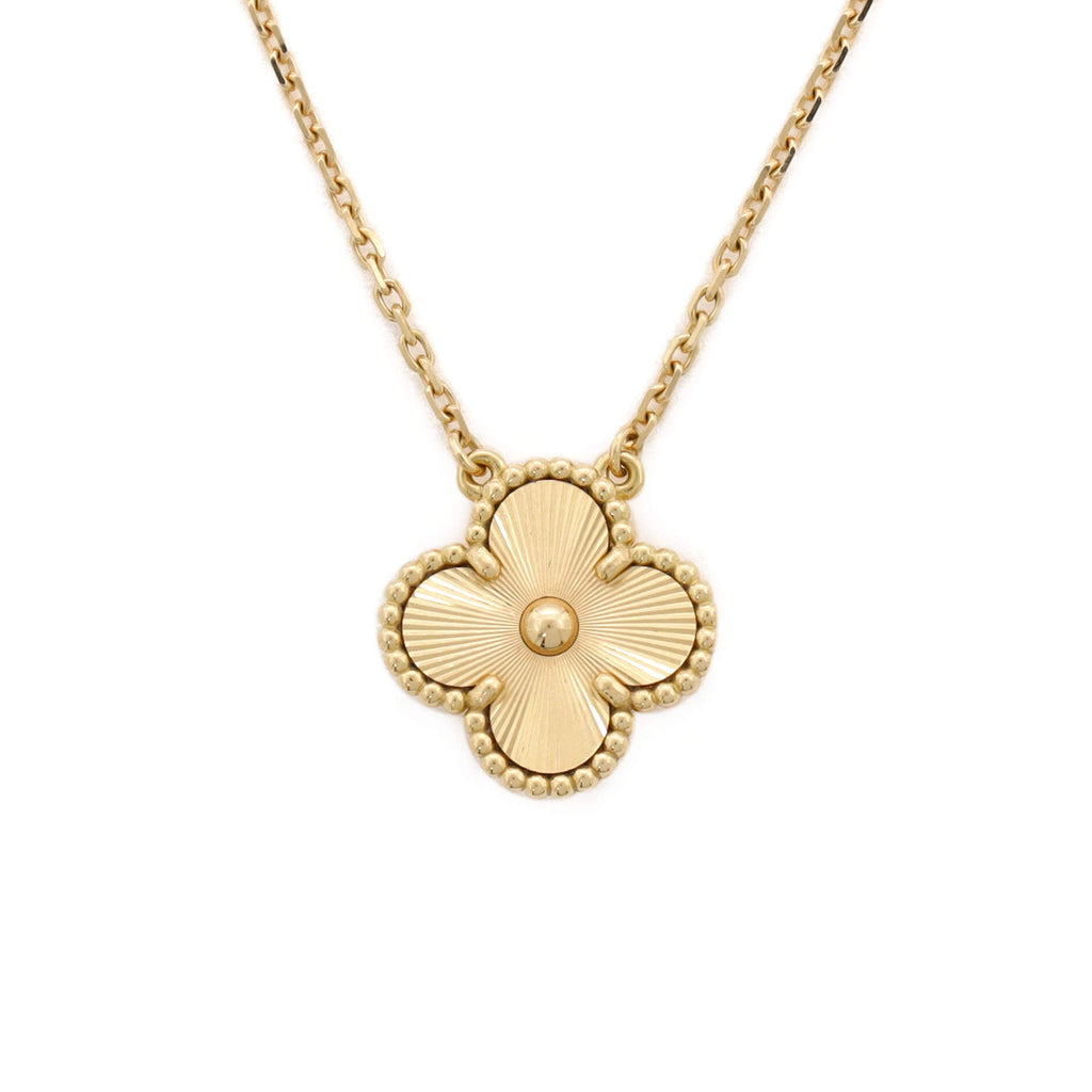 Vintage Alhambra Pendant Necklace Guilloche 18K Yellow Gold