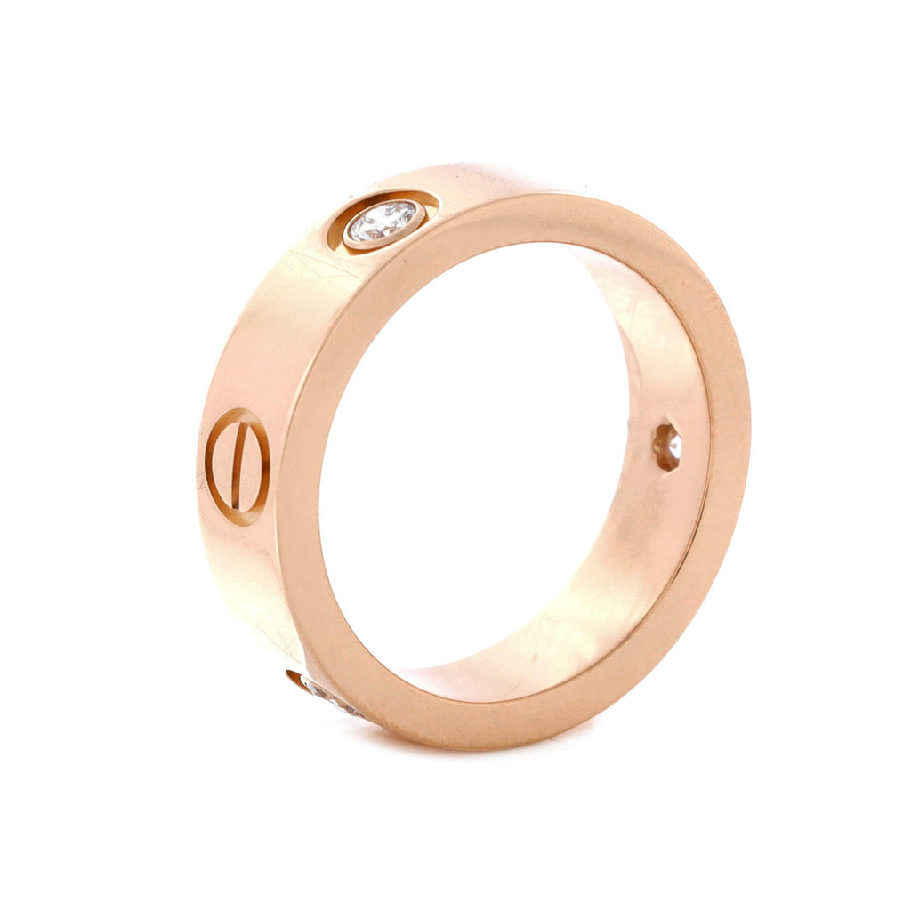 Love 3 Diamonds Band Ring 18K Rose Gold with Diamonds