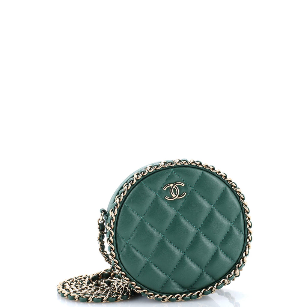 Chain Around Round Clutch with Chain Quilted Lambskin