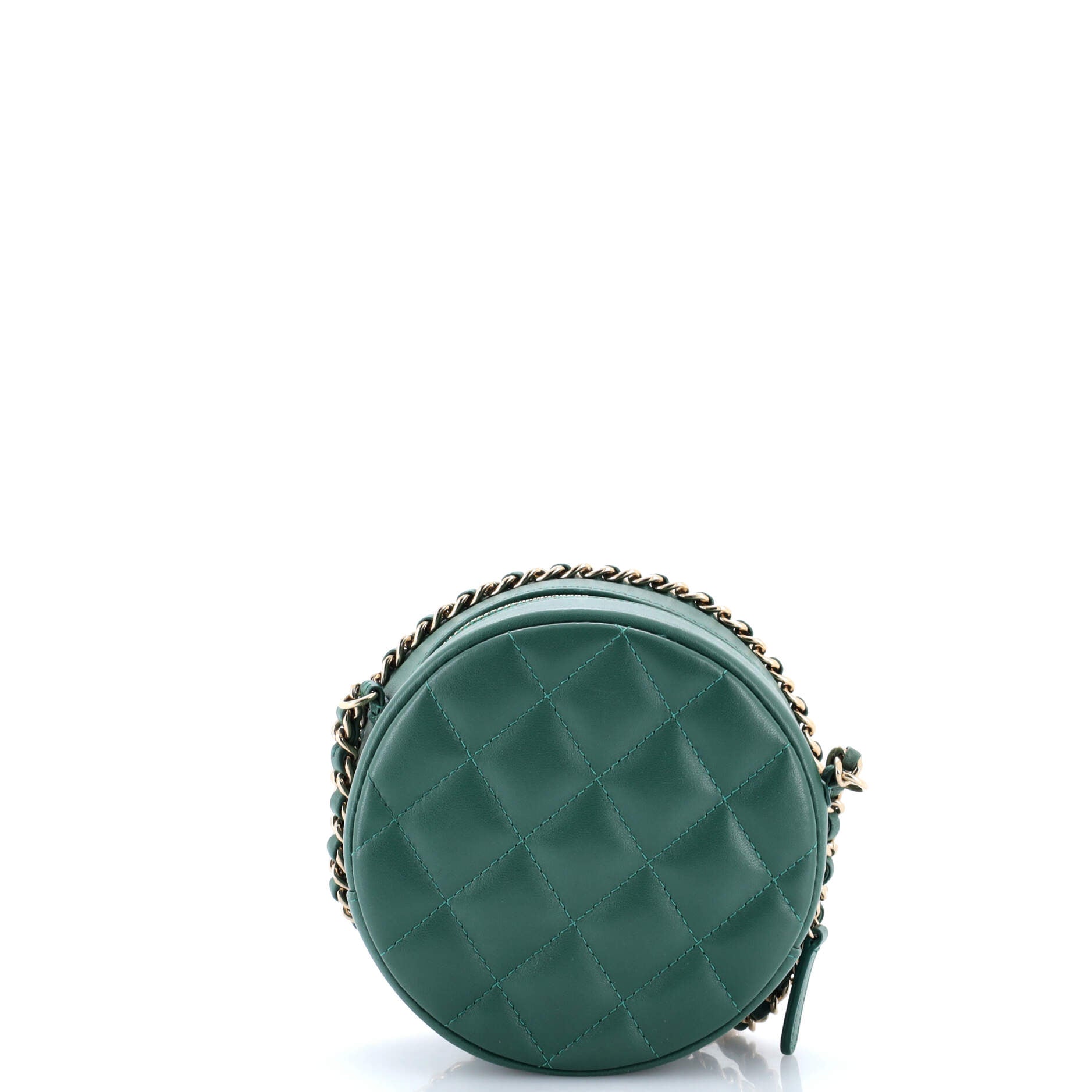 Chain Around Round Clutch with Chain Quilted Lambskin