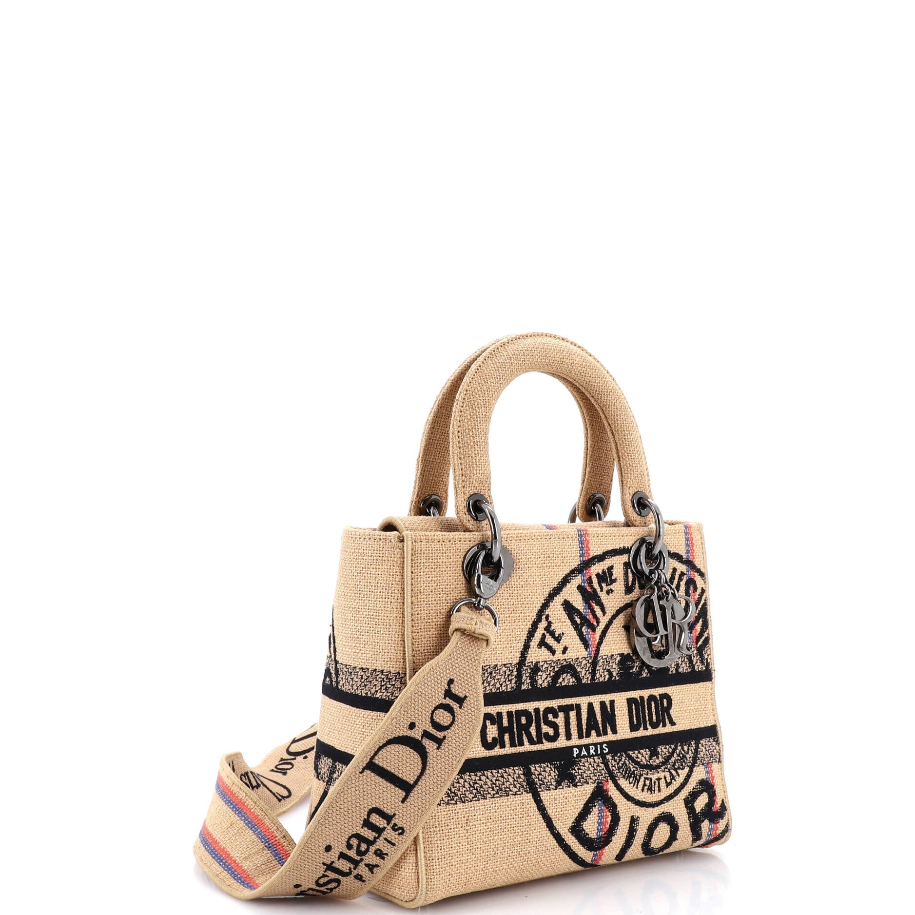 Lady D-Lite Bag Embroidered Jute Canvas Medium