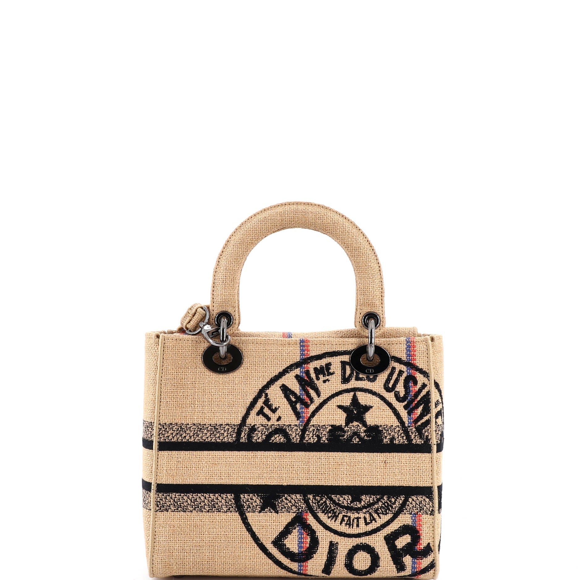 Lady D-Lite Bag Embroidered Jute Canvas Medium