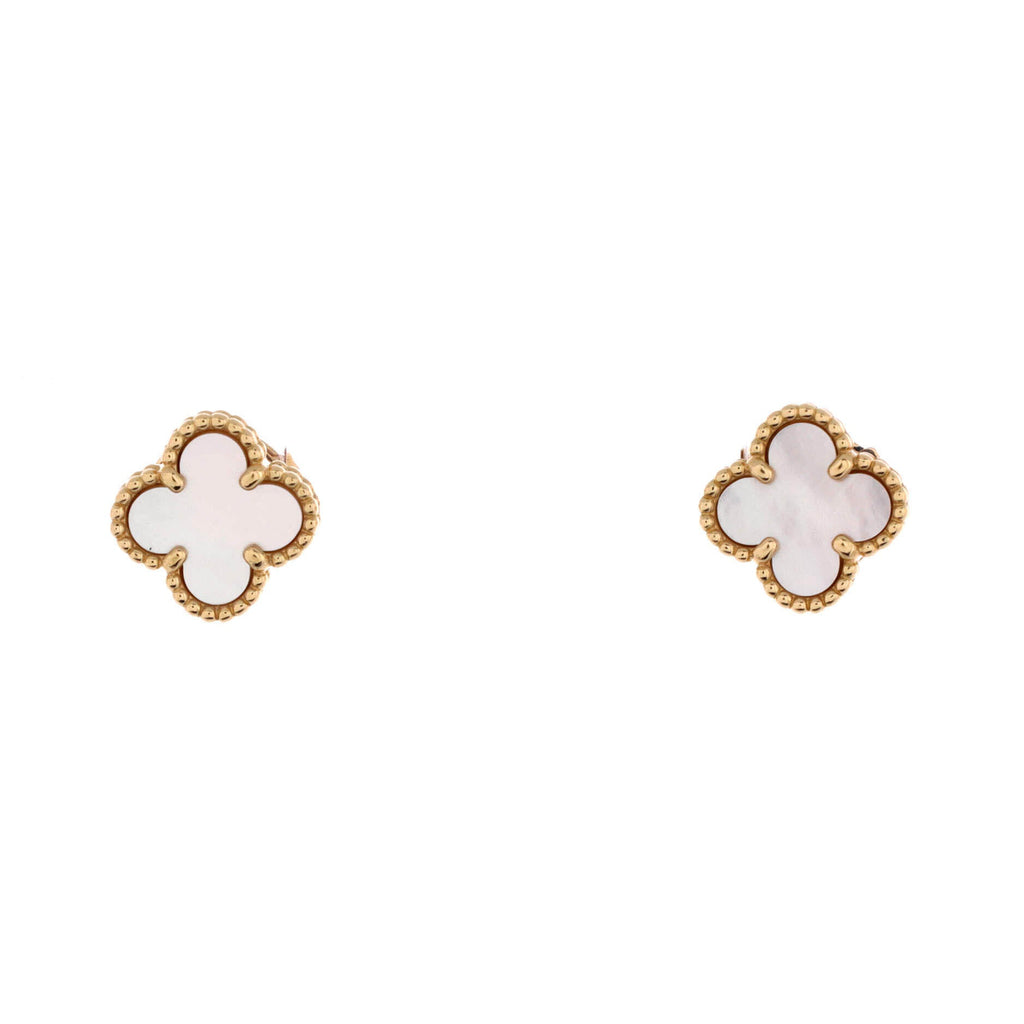 Sweet Alhambra Stud Earrings 18K Yellow Gold and Mother of Pearl