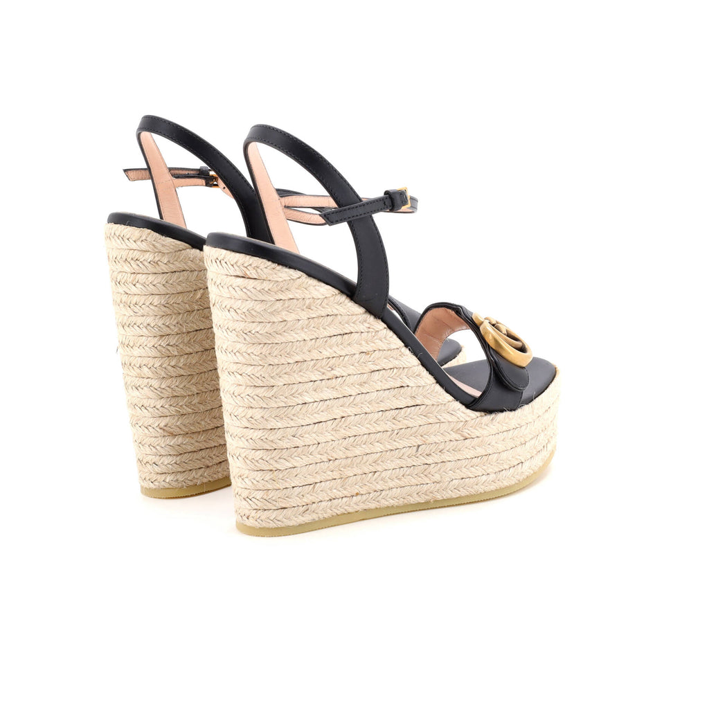 Women's GG Marmont Wedge Espadrille Sandals Leather