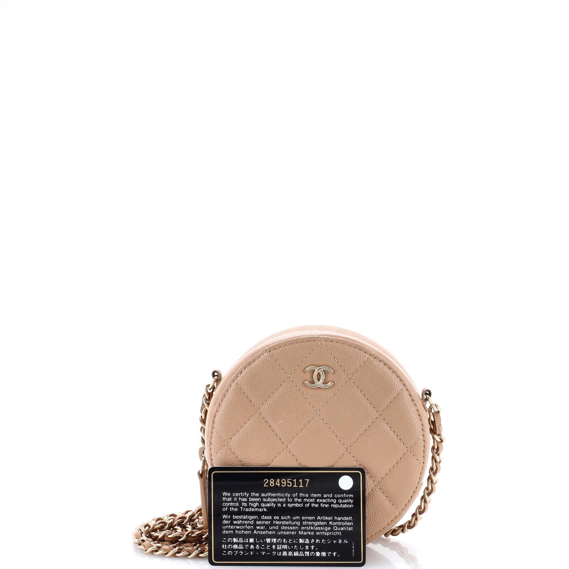 Round Clutch with Chain Quilted Caviar Mini