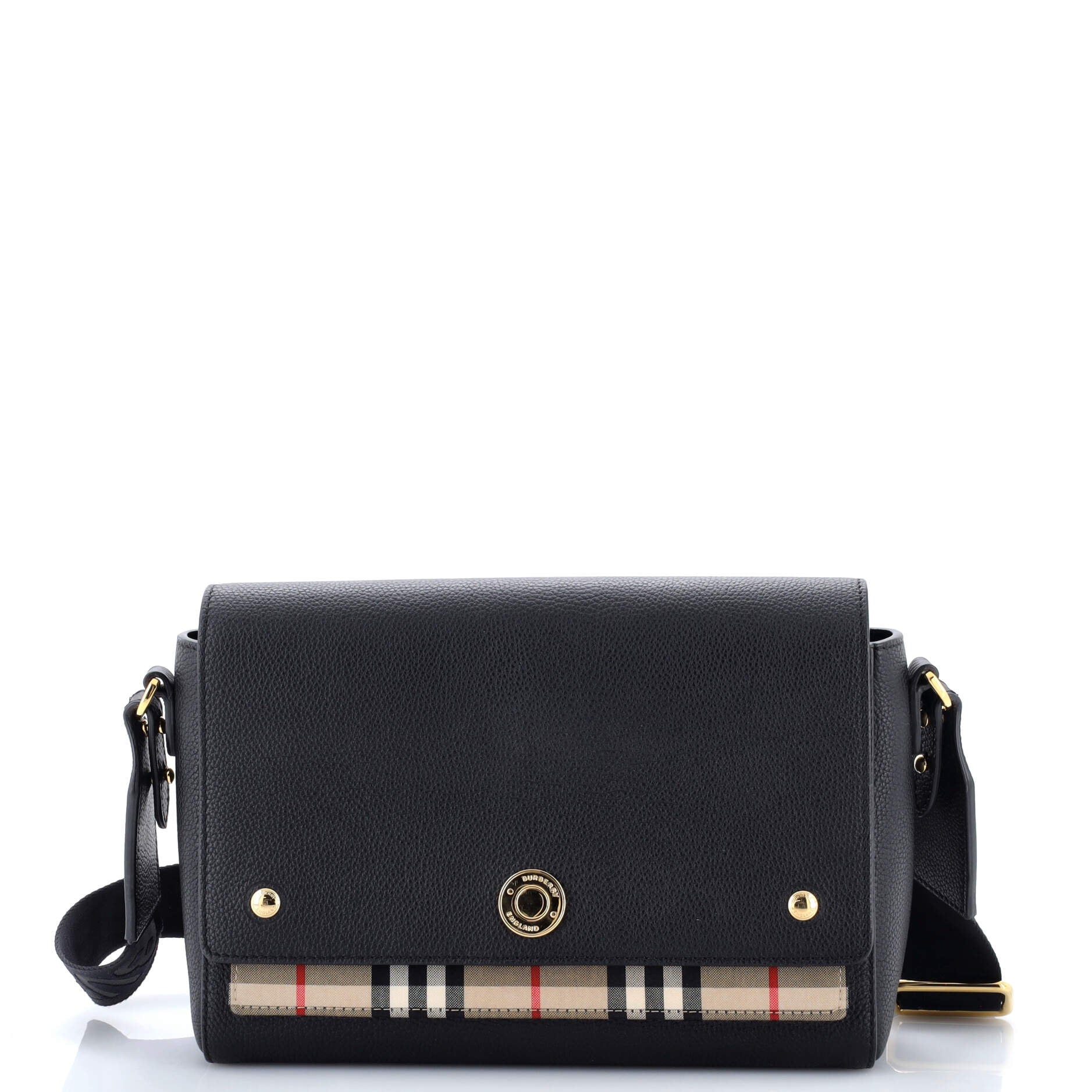 Note Crossbody Bag Leather with Vintage Check Canvas Medium