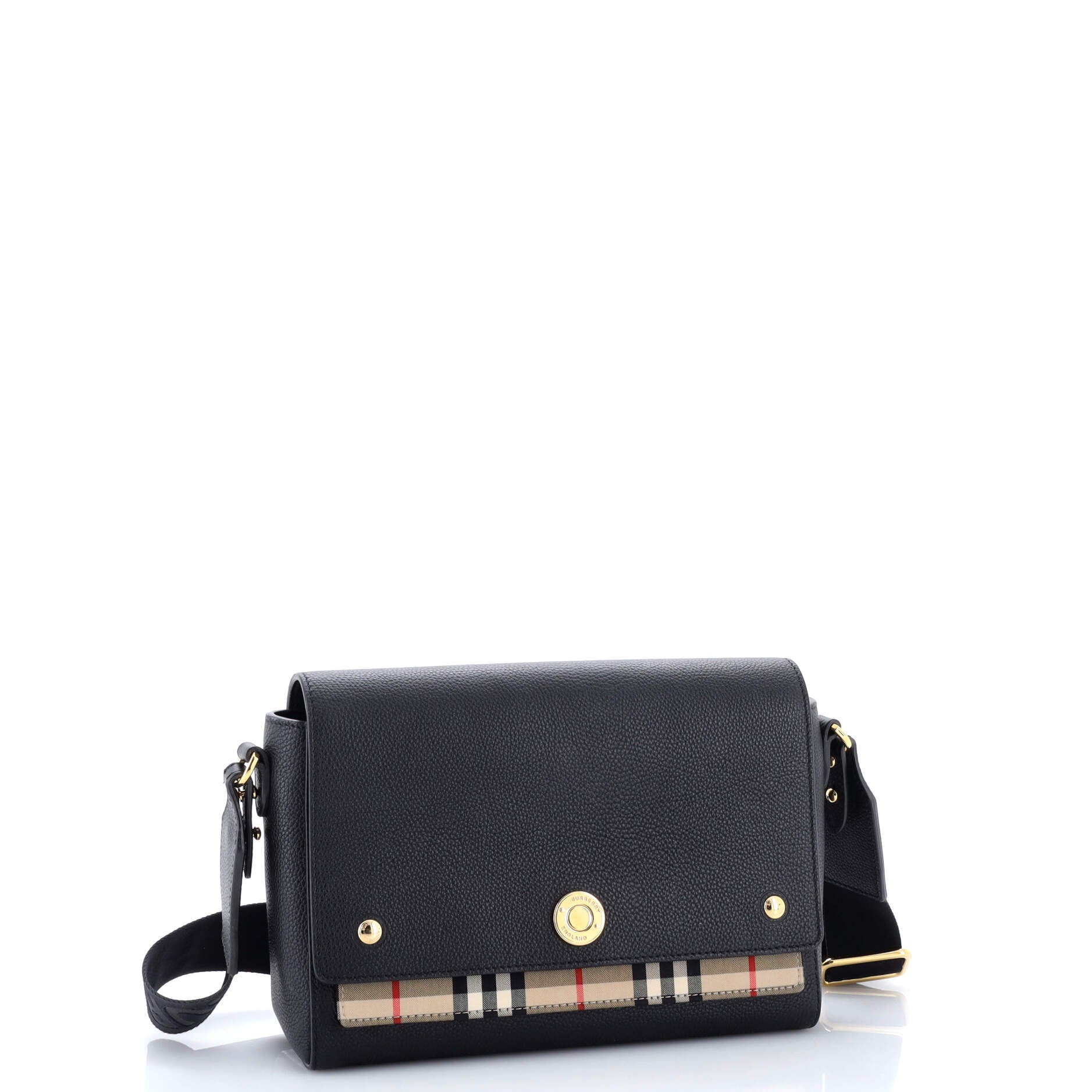 Note Crossbody Bag Leather with Vintage Check Canvas Medium
