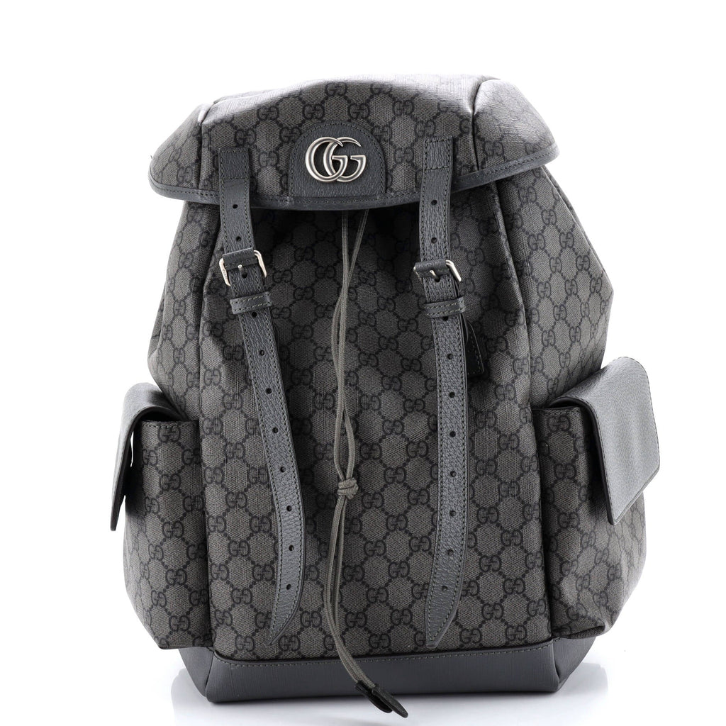 Double Pocket Buckle Backpack Printed GG Coated Canvas Large