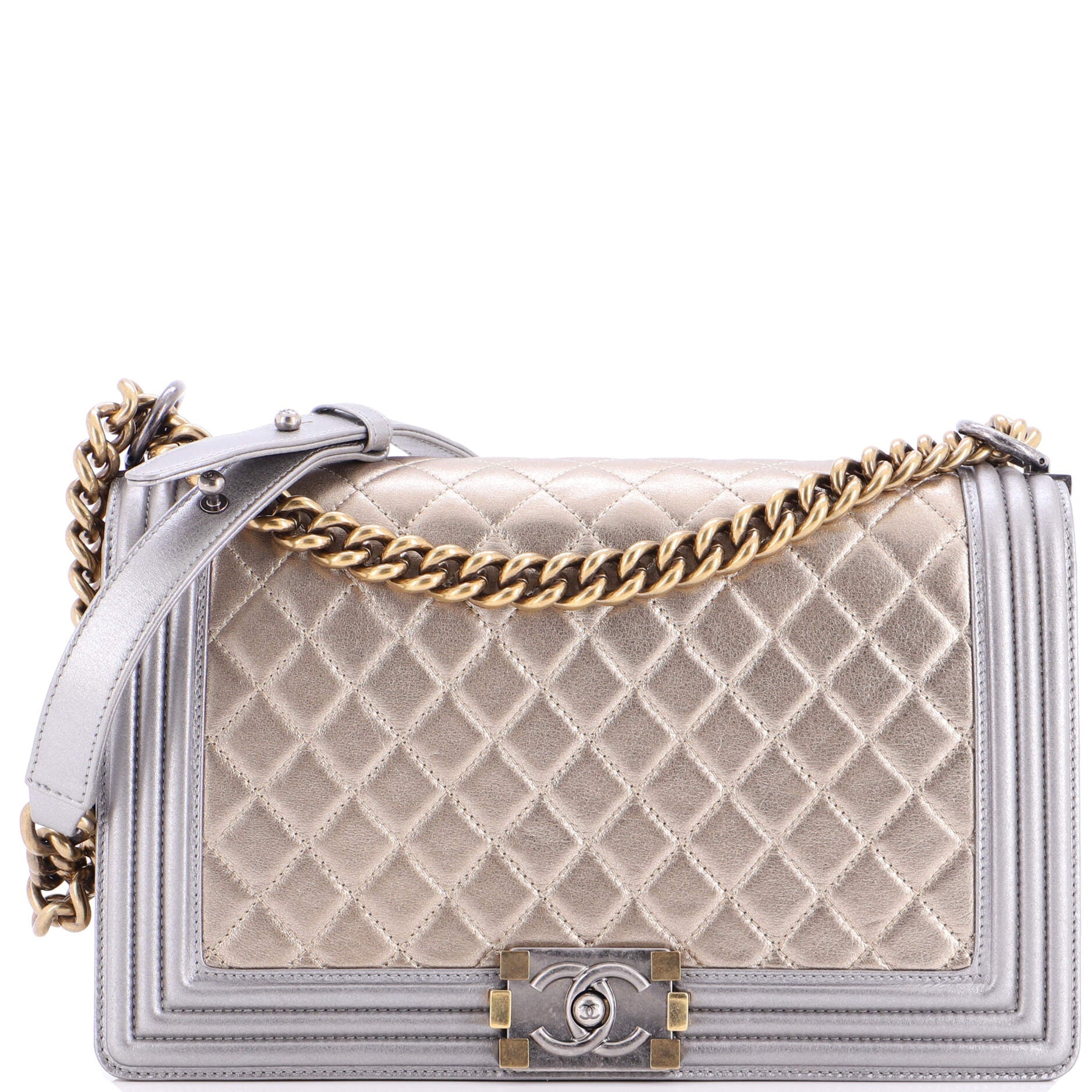 Bicolor Boy Flap Bag Quilted Metallic Calfskin New Medium