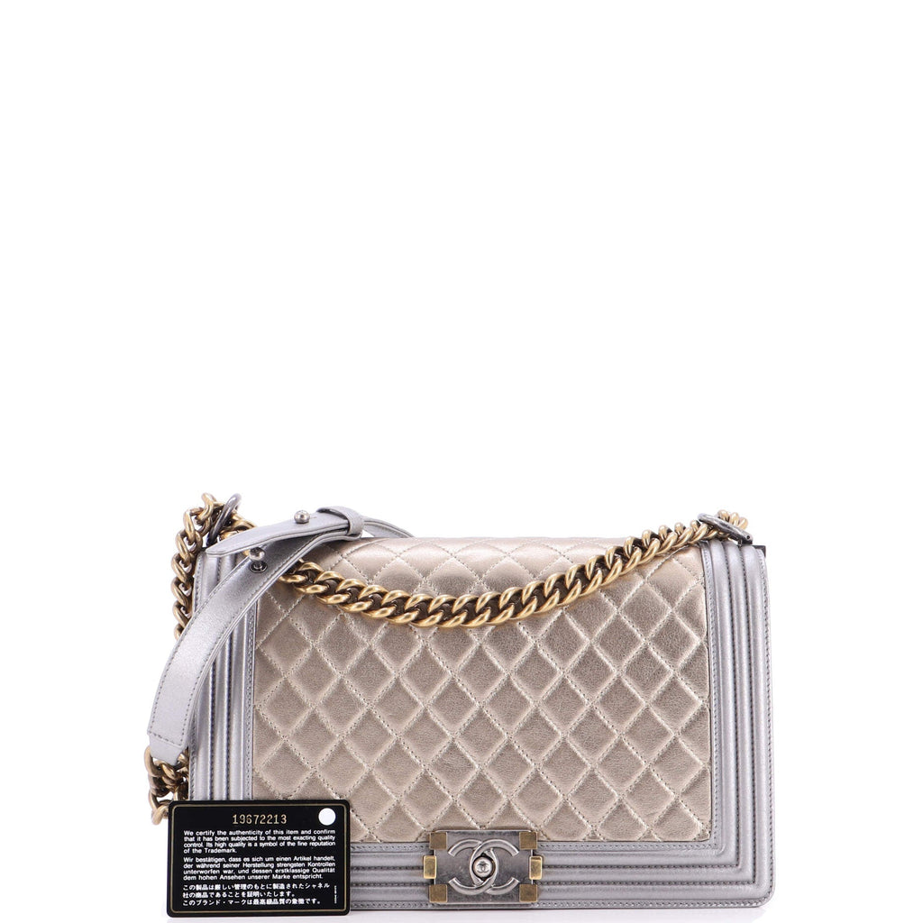 Bicolor Boy Flap Bag Quilted Metallic Calfskin New Medium