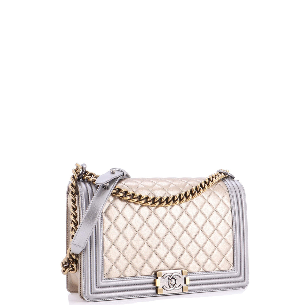 Bicolor Boy Flap Bag Quilted Metallic Calfskin New Medium