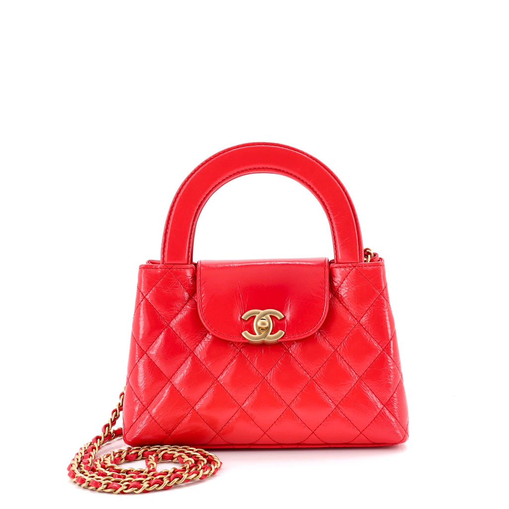 Kelly Top Handle Shopping Bag Quilted Shiny Aged Calfskin Mini