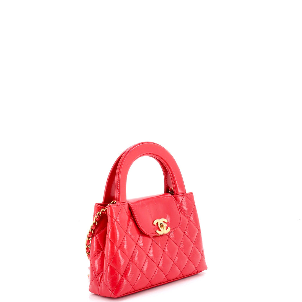 Kelly Top Handle Shopping Bag Quilted Shiny Aged Calfskin Mini